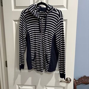 Chico's Navy and White Striped Knit Hoodie, size 2(L)
